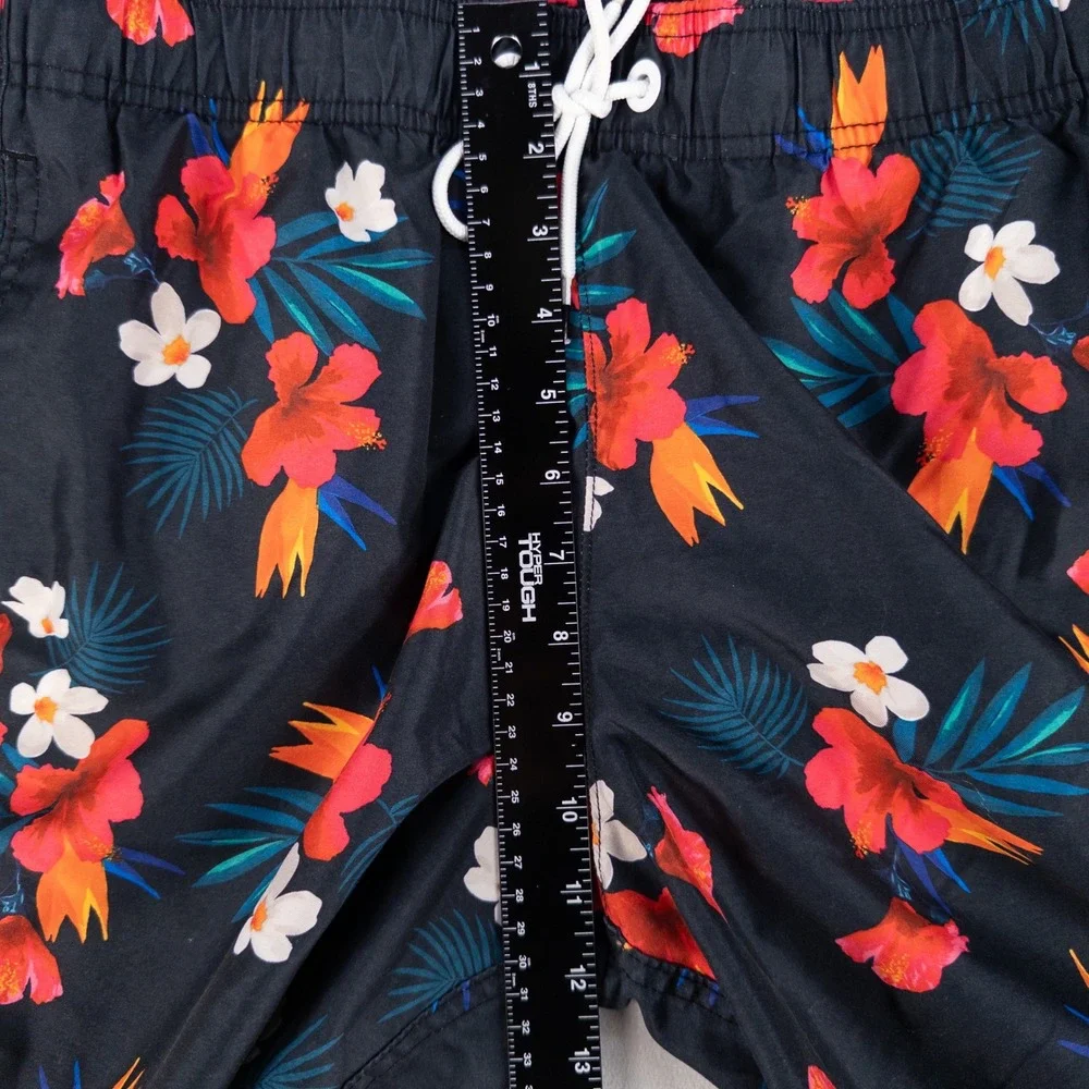 Hollister Mens Swim Trunks Size S Black Tropical Floral Hibiscus Board Shorts